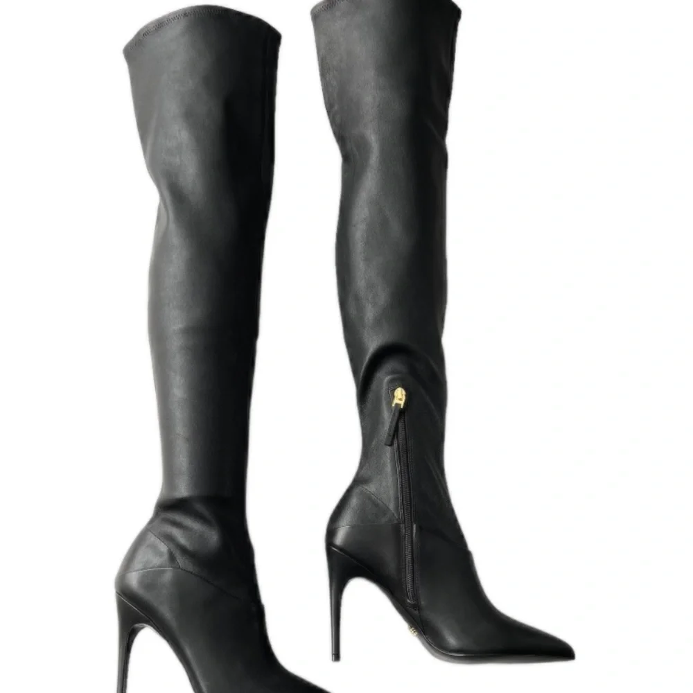 REISS Caia Over The Knee Leather Boots Black Pointed Toe Heel Women’s 8 Mob Wife